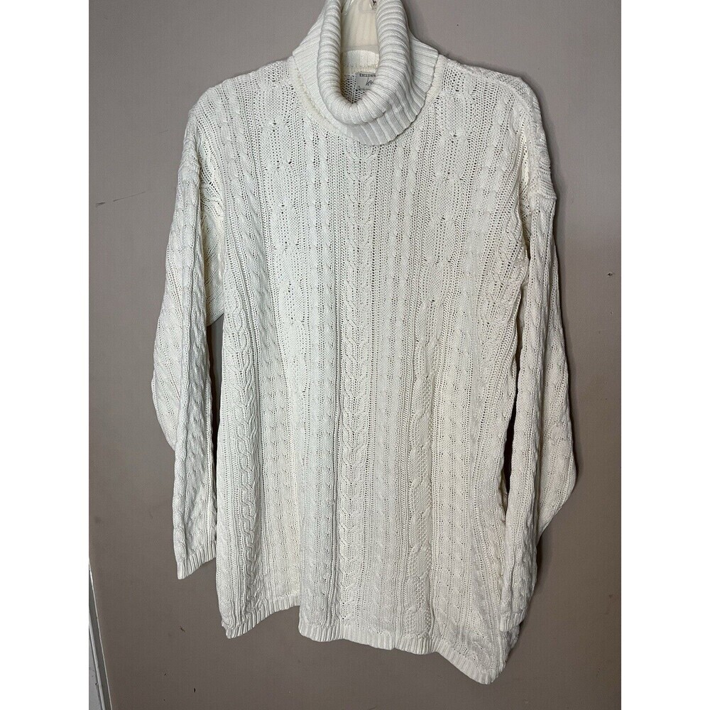 Vintage Cable Knit Lord & Taylor sweater turtleneck 100% Cotton Medium White